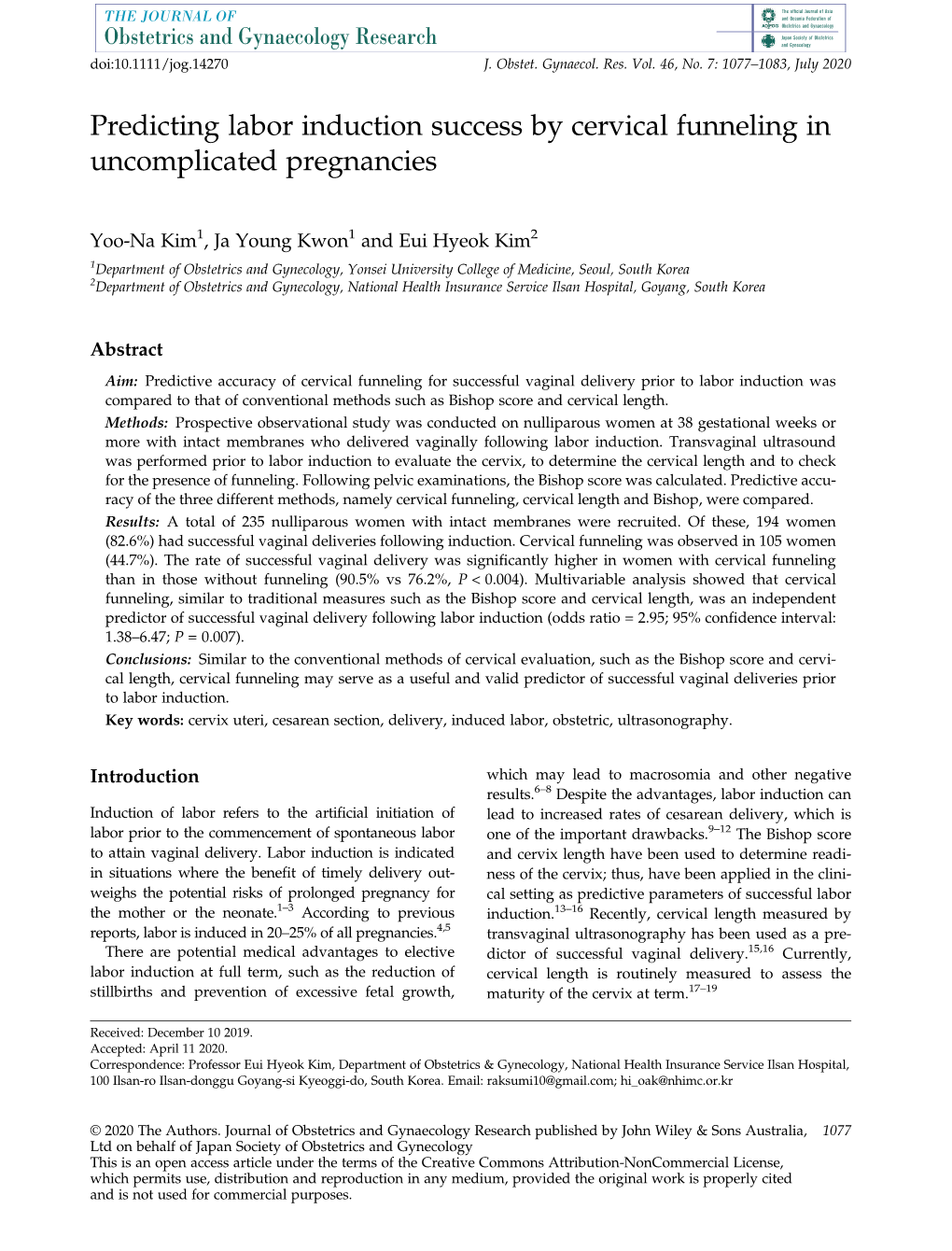 Predicting Labor Induction Success by Cervical Funneling in Uncomplicated Pregnancies