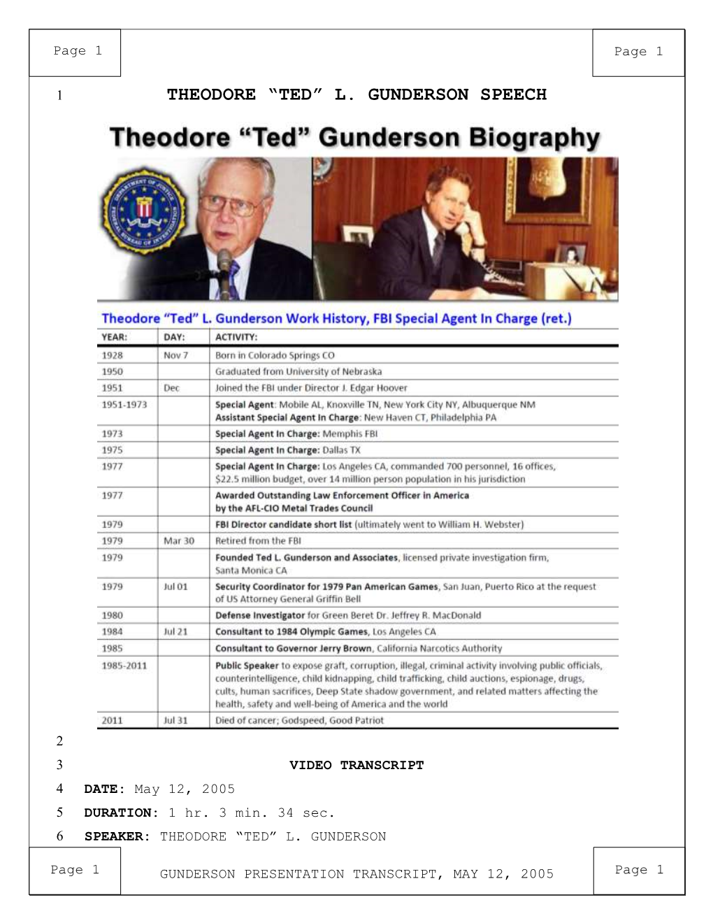 Theodore “Ted” L. Gunderson Speech