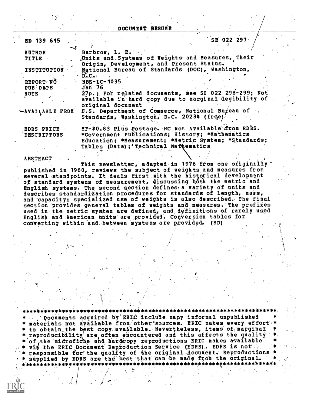 PUB'dwe Jan 76 NOTE 27P.; Pot Related Documents, See SE 022 298-299; Not Available in Hard Copy Due to Marginal Tlegibility Of