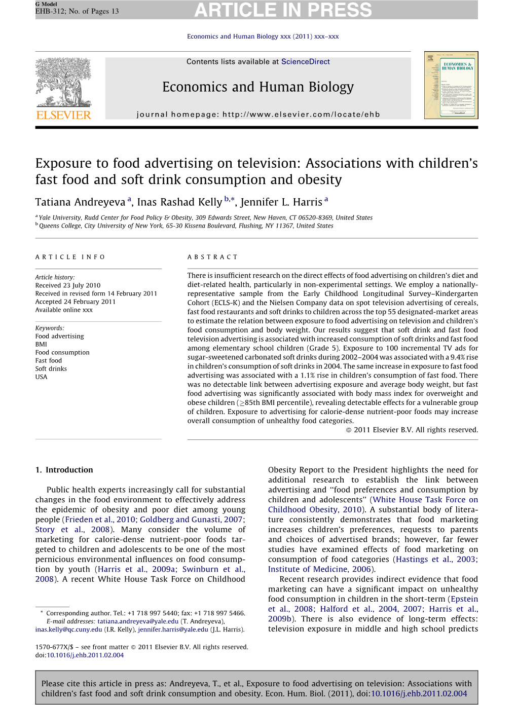 Exposure to Food Advertising on Television: Associations with Children’S Fast Food and Soft Drink Consumption and Obesity