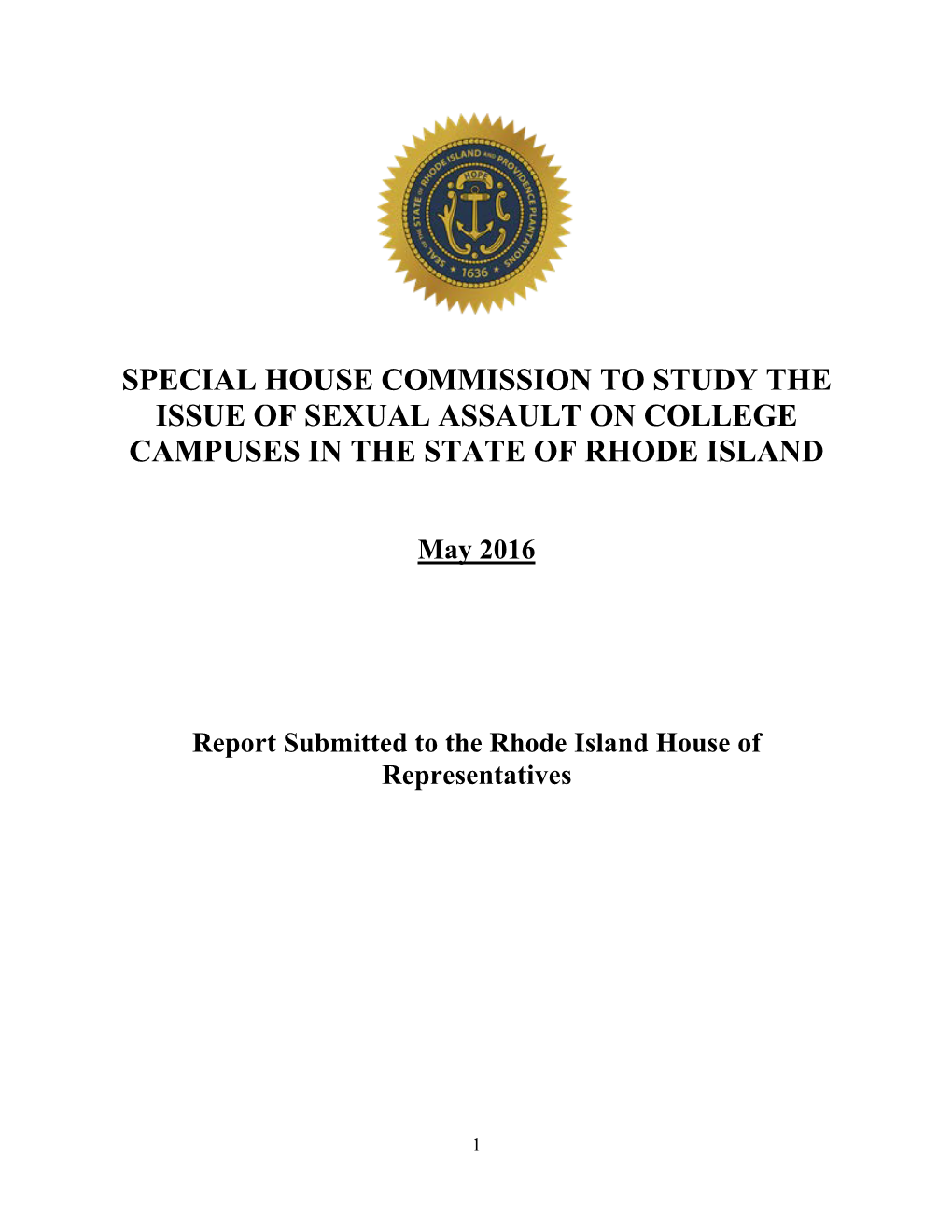 Special House Commission to Study the Issue of Sexual Assault on College Campuses in the State of Rhode Island