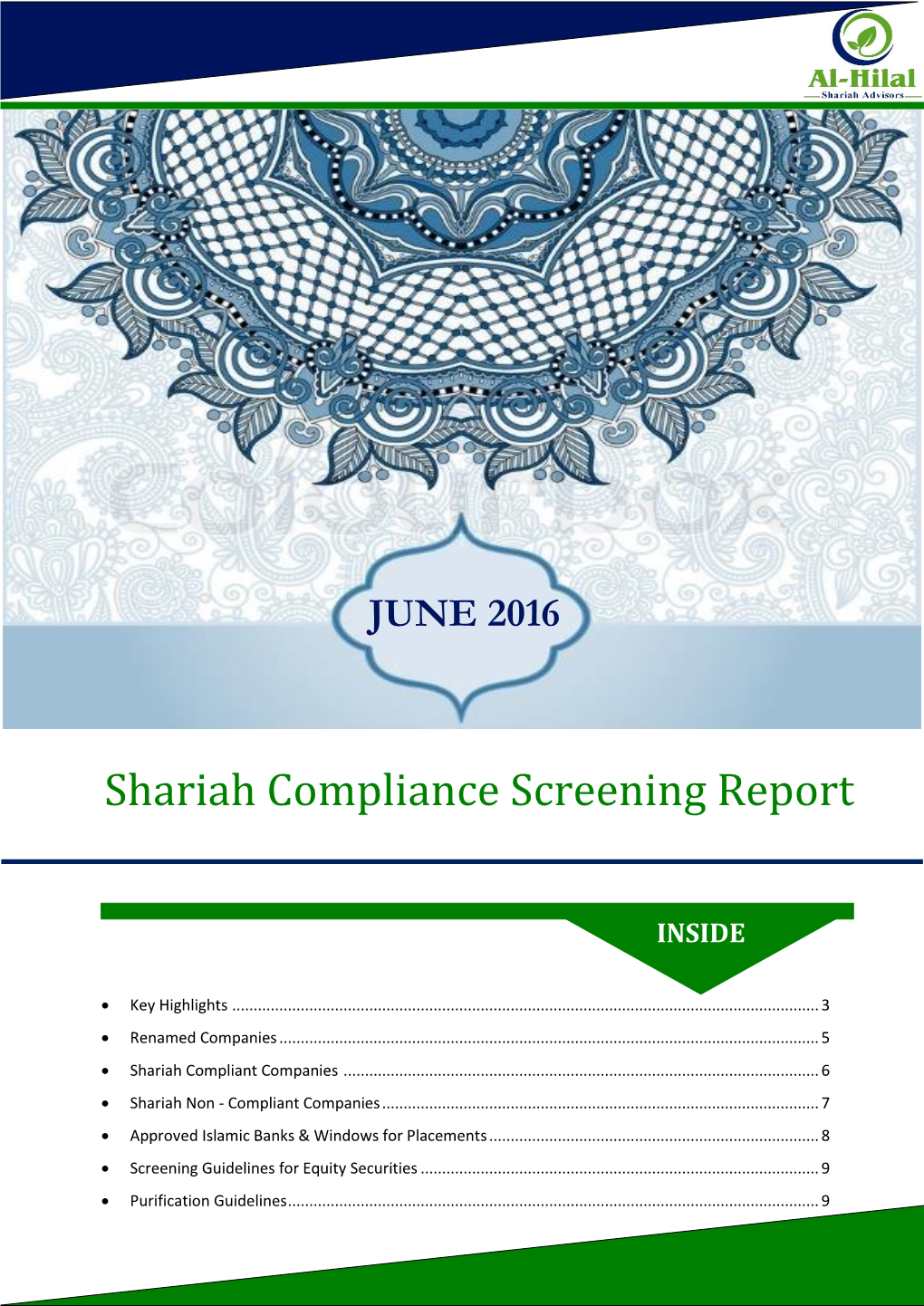 Shariah Compliance Screening Report