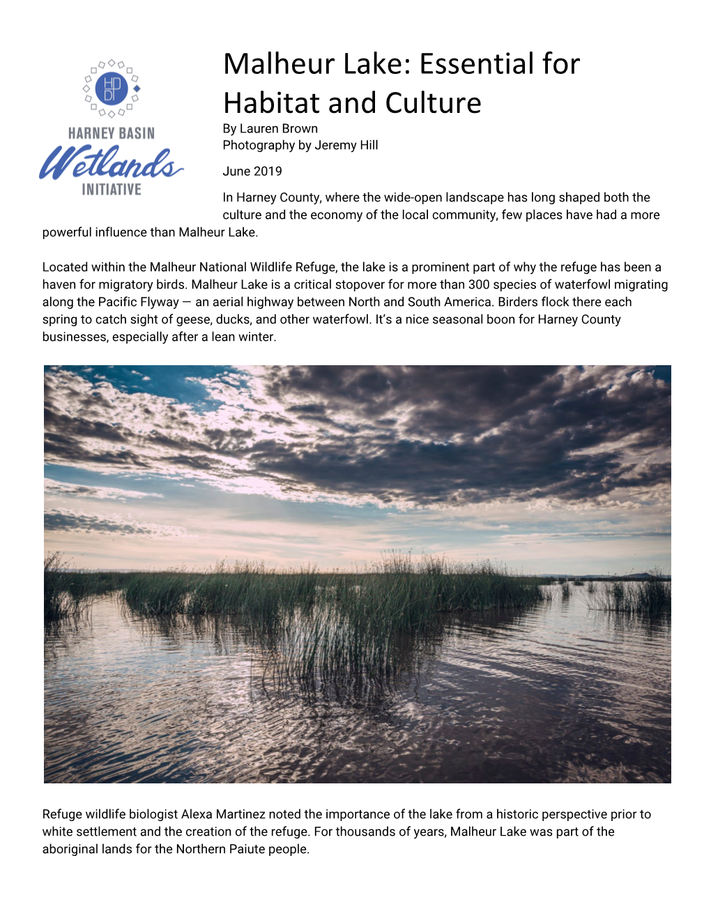 Malheur Lake: Essential for Habitat and Culture by Lauren Brown Photography by Jeremy Hill