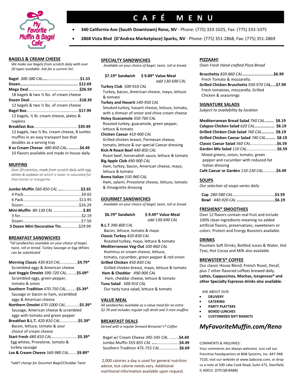 View Cafe Menu