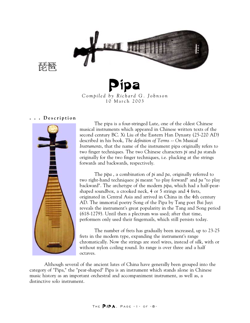 Pipa Compiled by Richard G