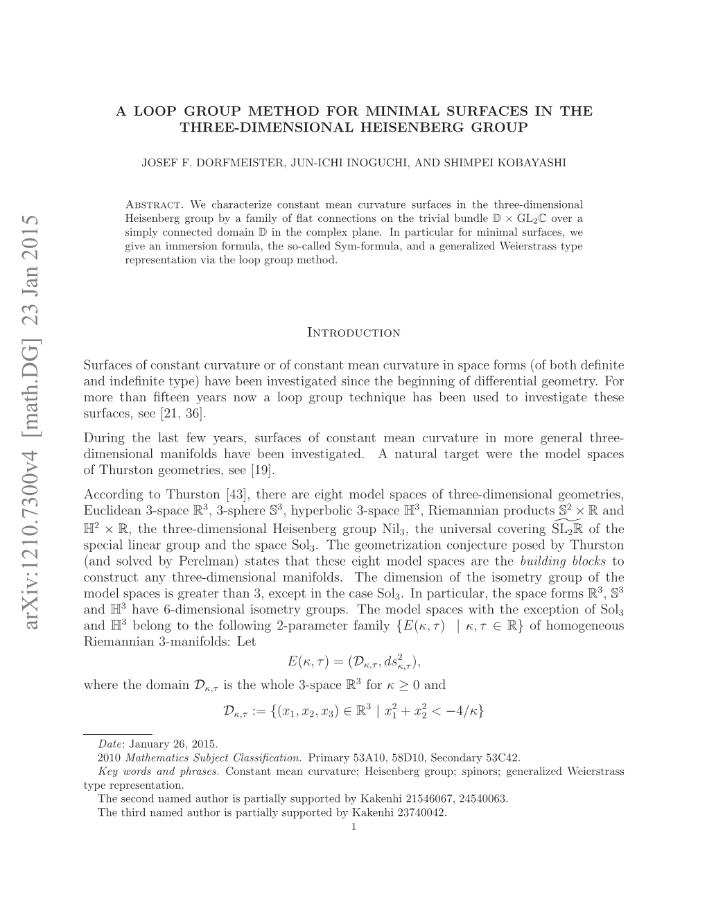 A Loop Group Method for Minimal Surfaces in the Three-Dimensional