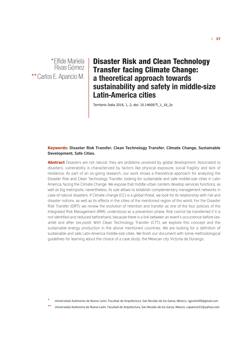 Disaster Risk and Clean Technology Transfer, Looking for Sustainable and Safe Middle-Size Cities in Latin America, Facing the Climate Change