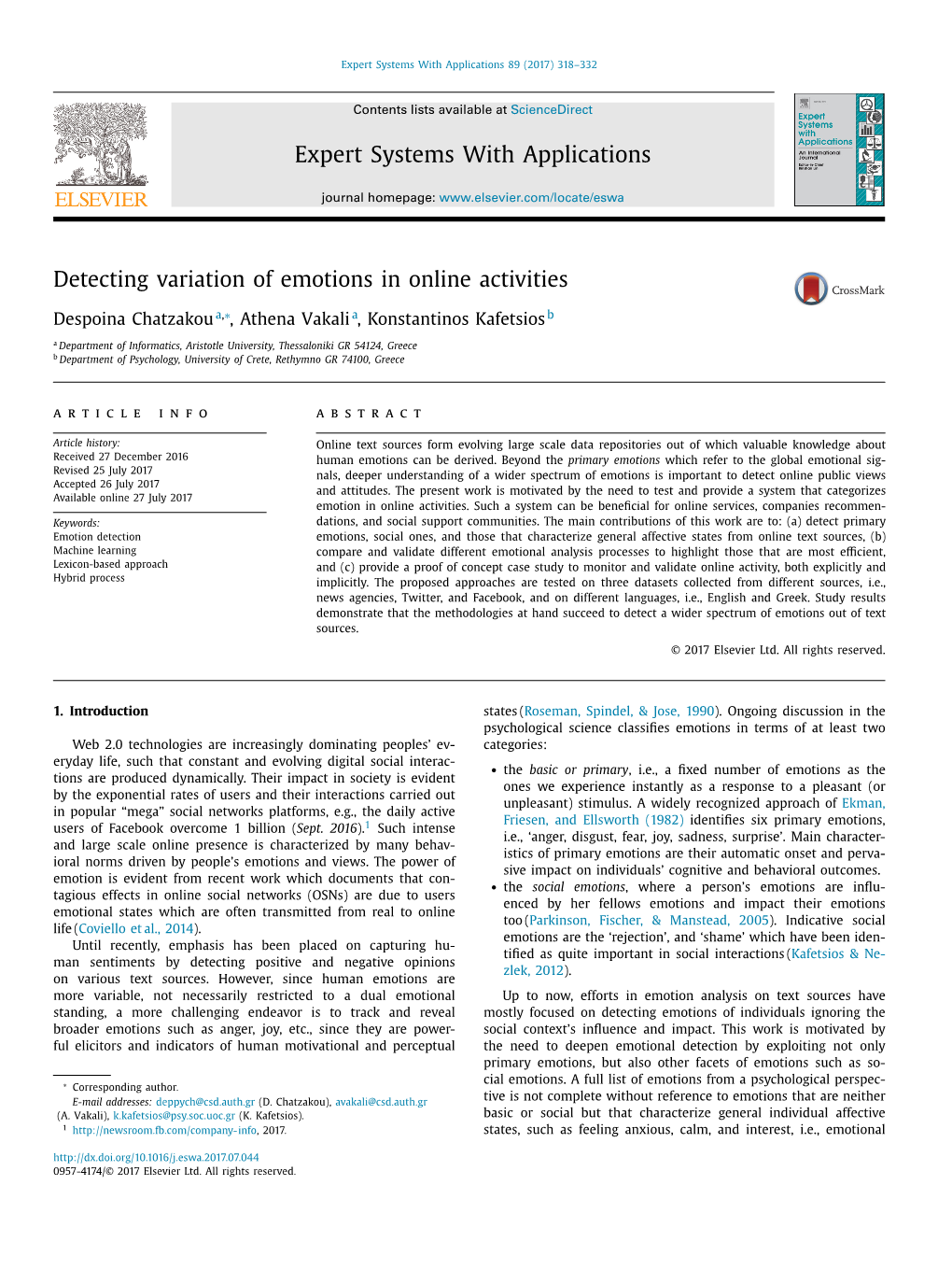 Detecting Variation of Emotions in Online Activities