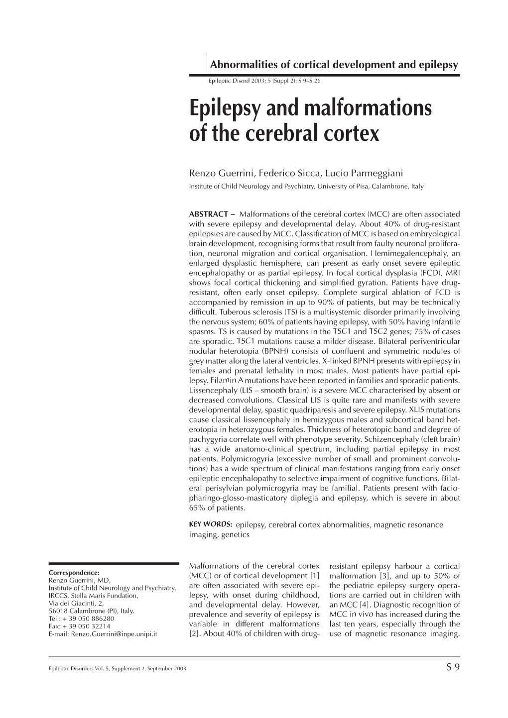 Epilepsy and Malformations of the Cerebral Cortex