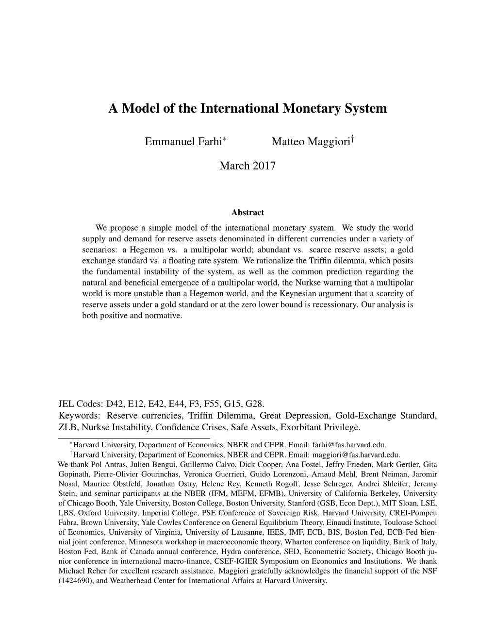 A Model of the International Monetary System