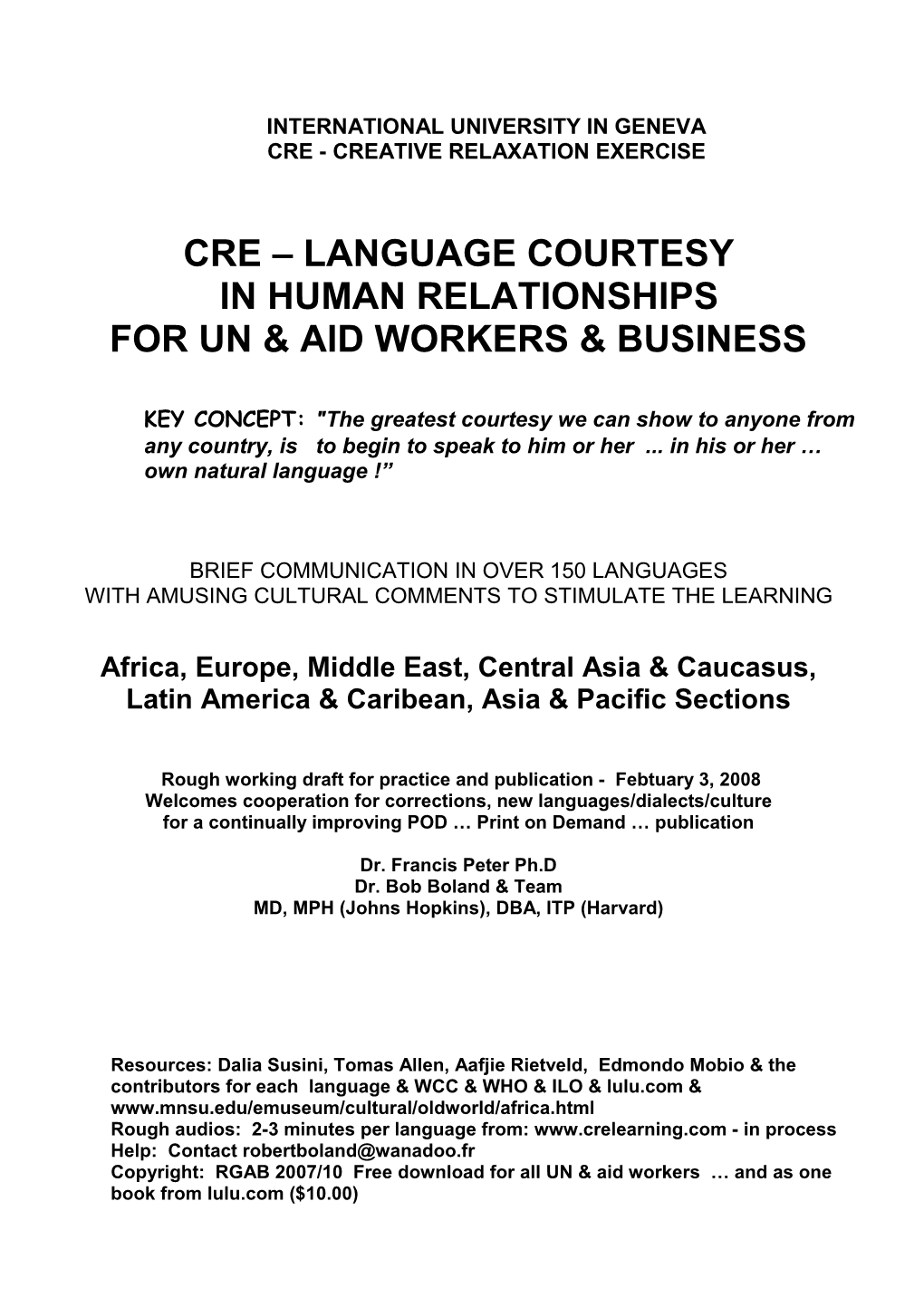 Language Courtesy in Human Relationships for Un & Aid Workers & Business
