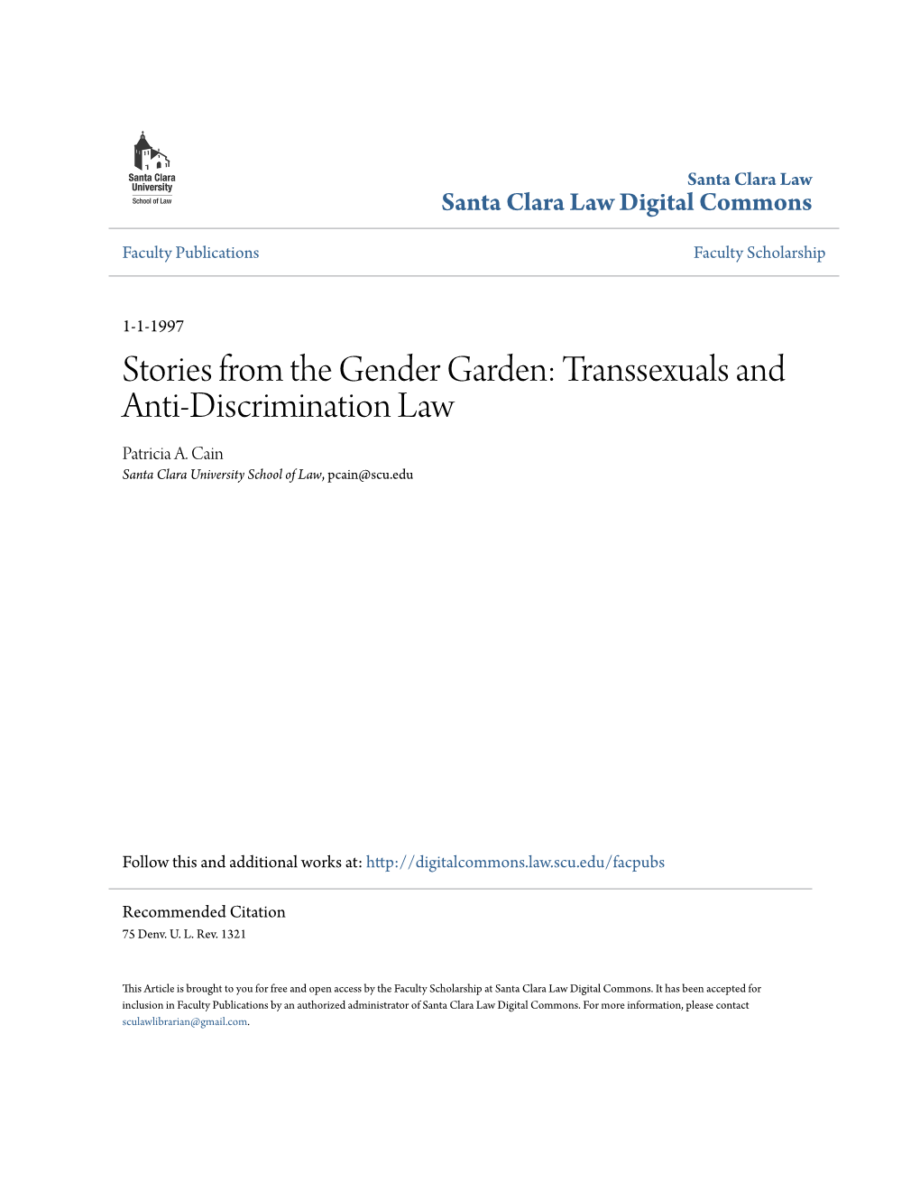 Transsexuals and Anti-Discrimination Law Patricia A