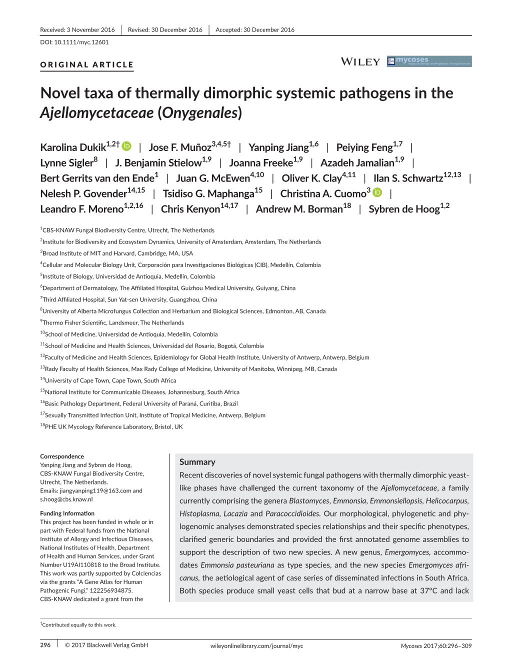 Novel Taxa of Thermally Dimorphic Systemic Pathogens in the Ajellomycetaceae (Onygenales)