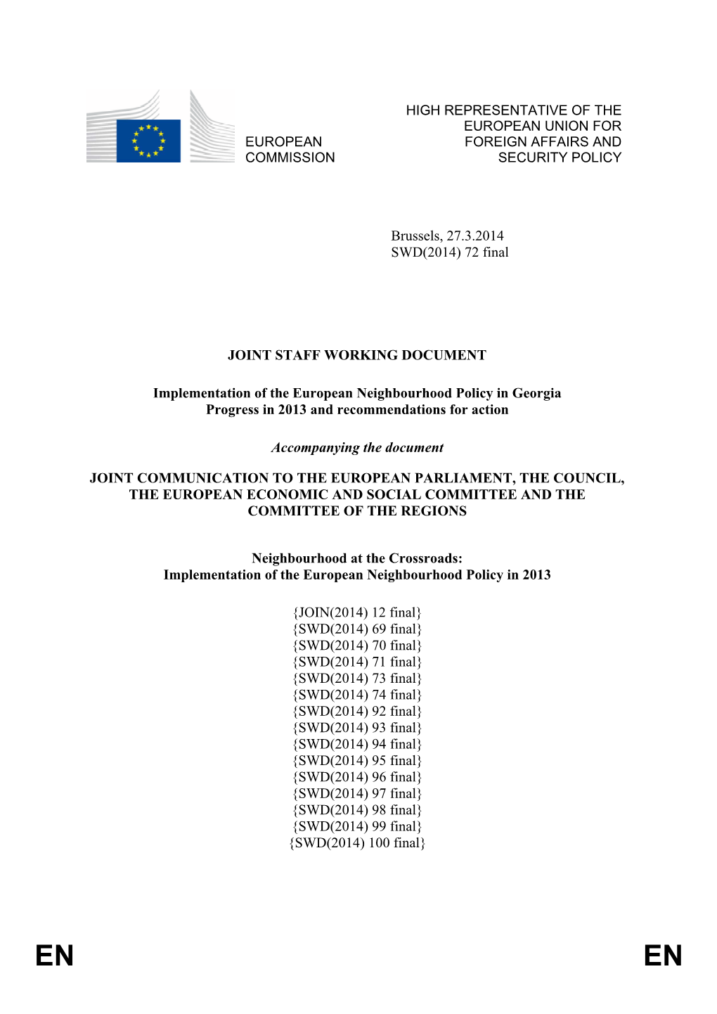 Reports on Progress Made in Implementing the EU-Georgia European Neighbourhood Policy (ENP) Action Plan Between 1 January and 31 December 2013