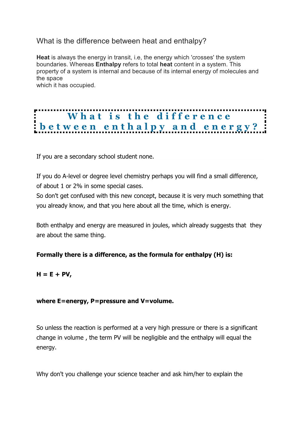 What Is the Difference Between Enthalpy and Energy?