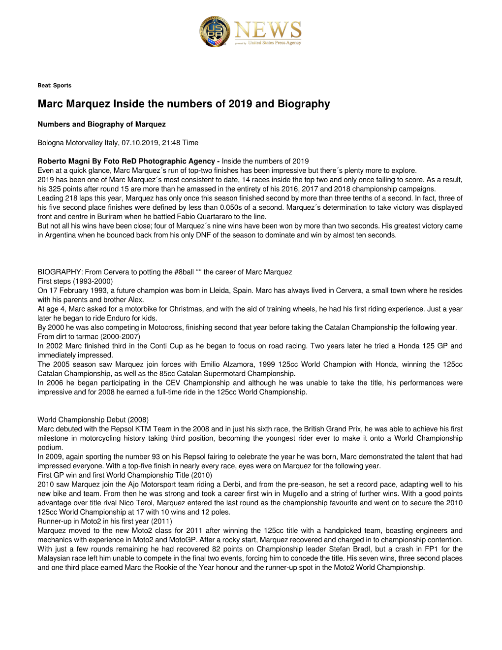 Marc Marquez Inside the Numbers of 2019 and Biography