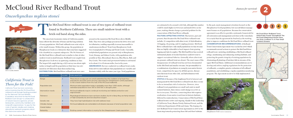 Mccloud River Redband Trout Chances for Survival: Poor 2 Oncorhynchus Mykiss Stonei