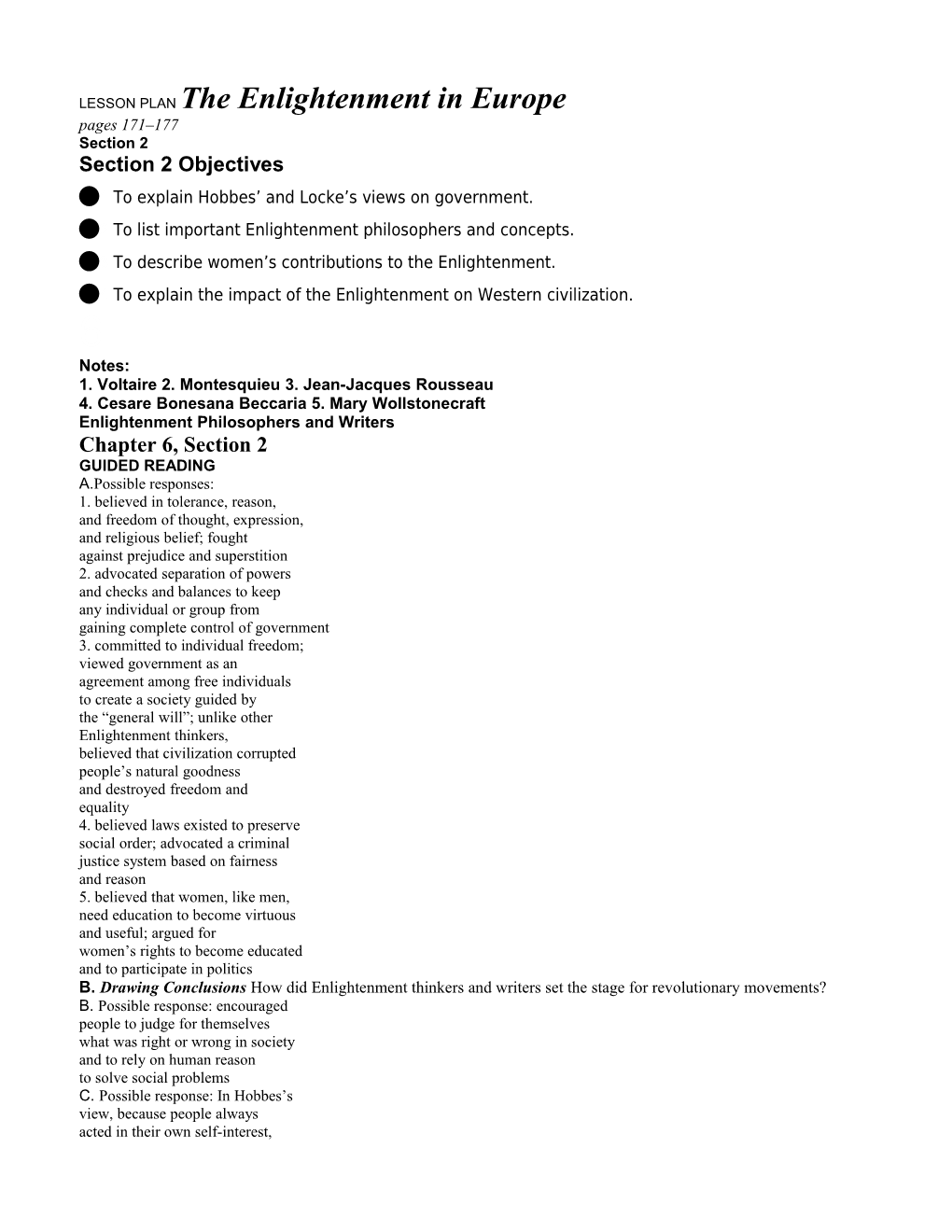 LESSON PLAN The Enlightenment In Europe