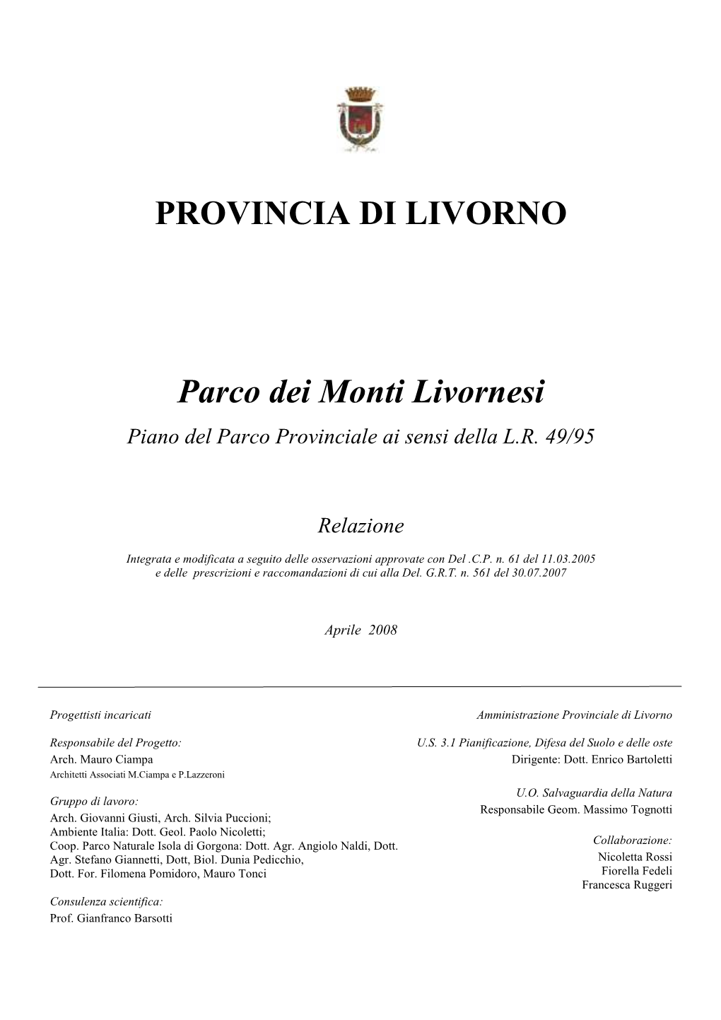 PROVINCIA DI LIVORNO Parco Dei Monti Livornesi