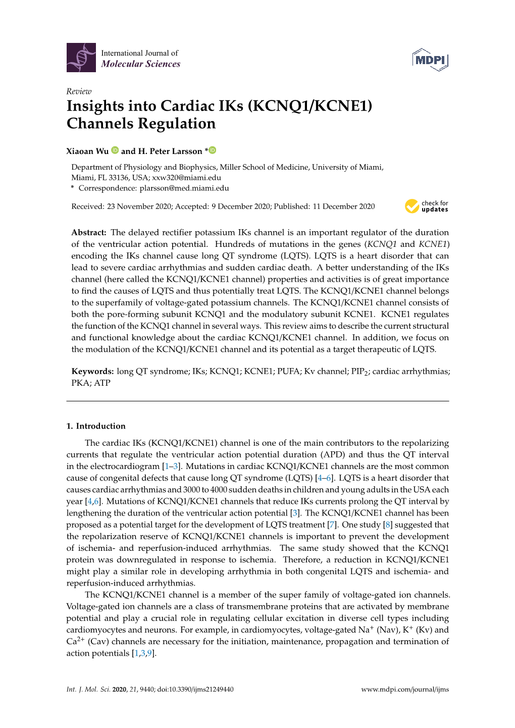 KCNQ1/KCNE1) Channels Regulation