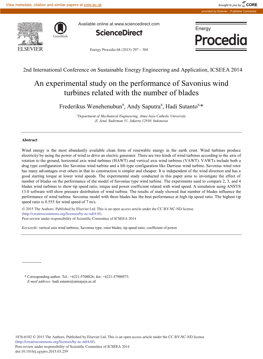 An Experimental Study on the Performance of Savonius Wind Turbines Related with the Number of Blades