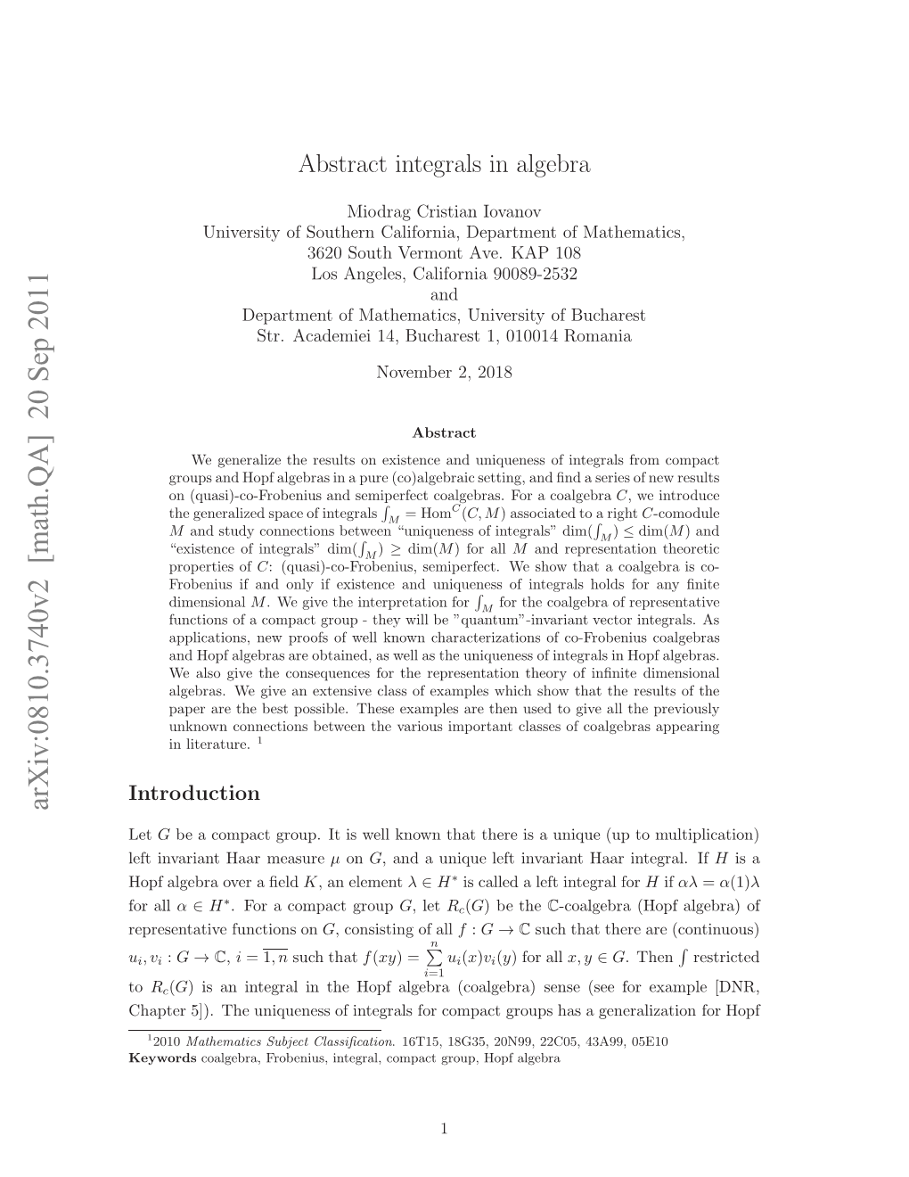 Abstract Integrals in Algebra: Coalgebras, Hopf Algebras and Compact Groups
