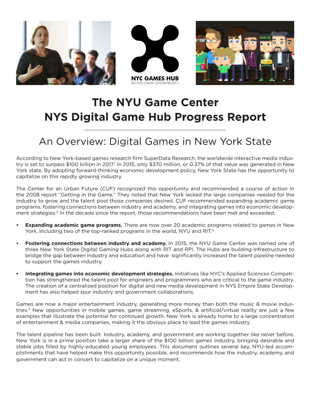 The NYU Game Center NYS Digital Game Hub Progress Report