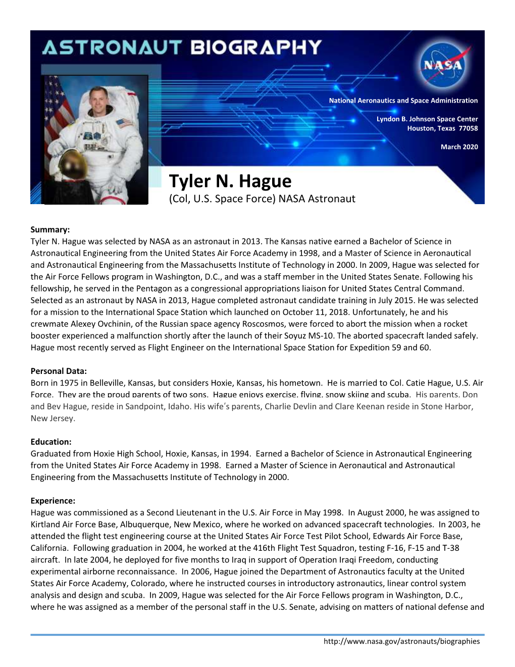 Tyler N. Hague (Col, U.S