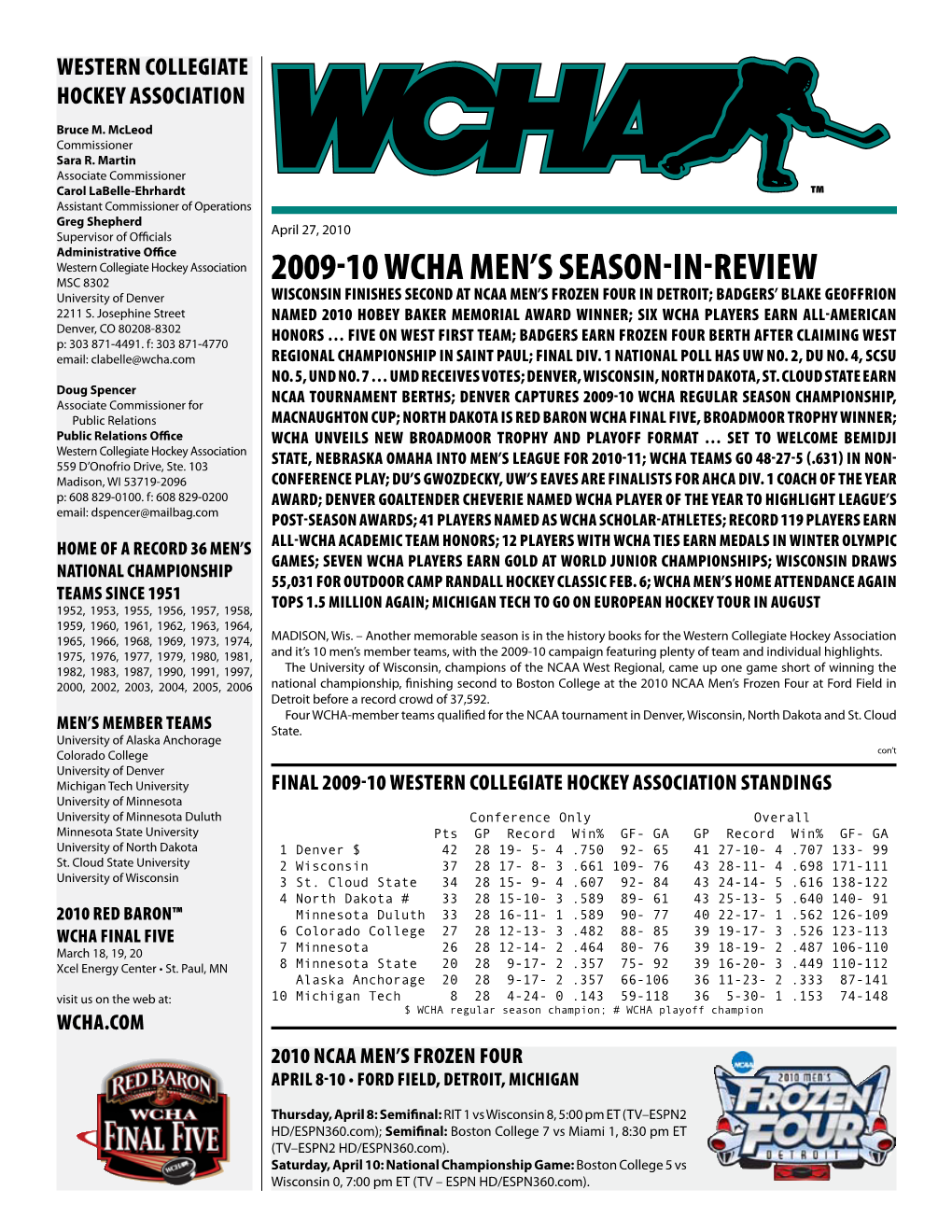 2009-10 Wcha Men's Season-In-Review