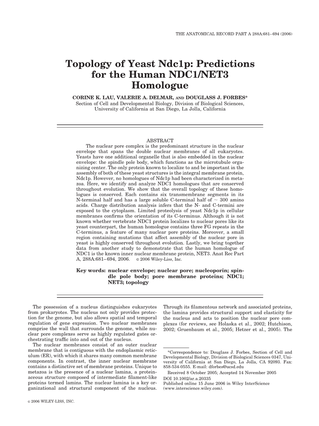 Predictions for the Human NDC1/NET3 Homologue