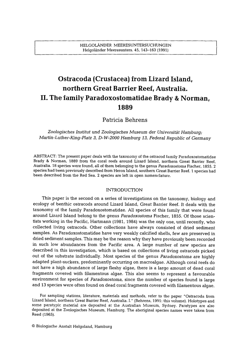 From Lizard Island, Northern Great Barrier Reef, Australia. II. the Family Paradoxostomatidae Brady & Norman, 1889