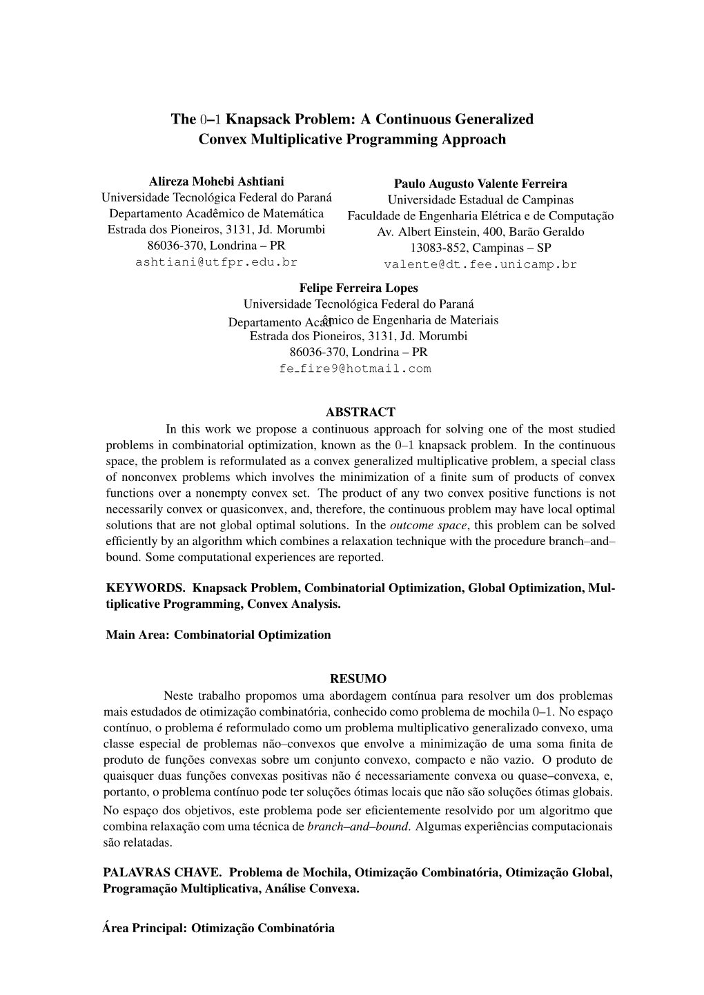 The 0–1 Knapsack Problem: a Continuous Generalized Convex Multiplicative Programming Approach