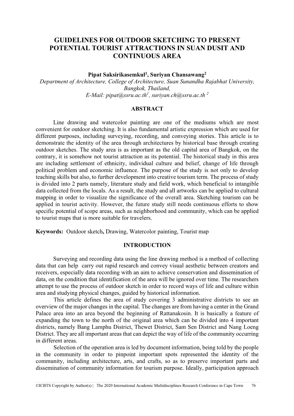 Guidelines for Outdoor Sketching to Present Potential Tourist Attractions in Suan Dusit and Continuous Area