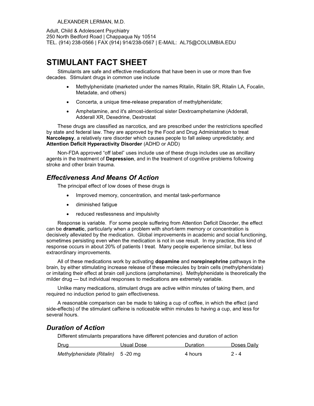 Stimulant Fact Sheet