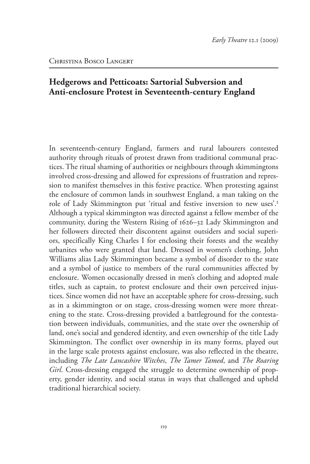 Sartorial Subversion and Anti-Enclosure Protest in Seventeenth-Century England