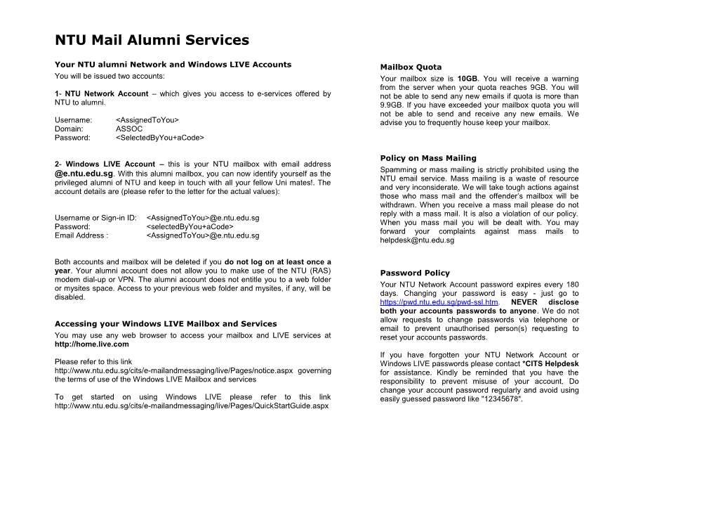 Alumni Mailbox Help Sheet