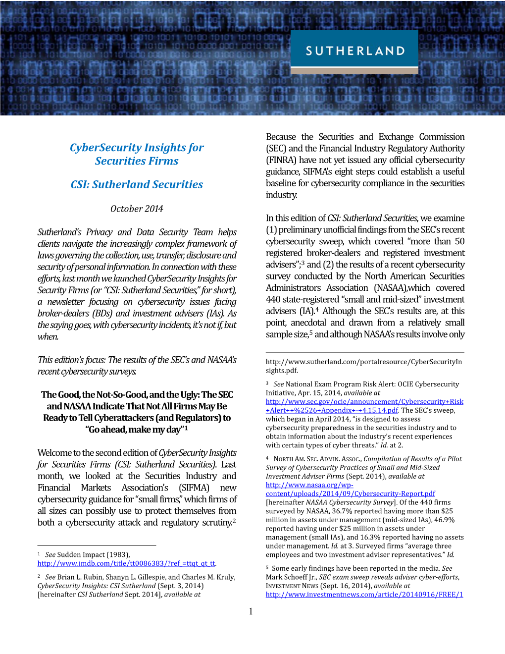 Cybersecurity Insights for Securities Firms