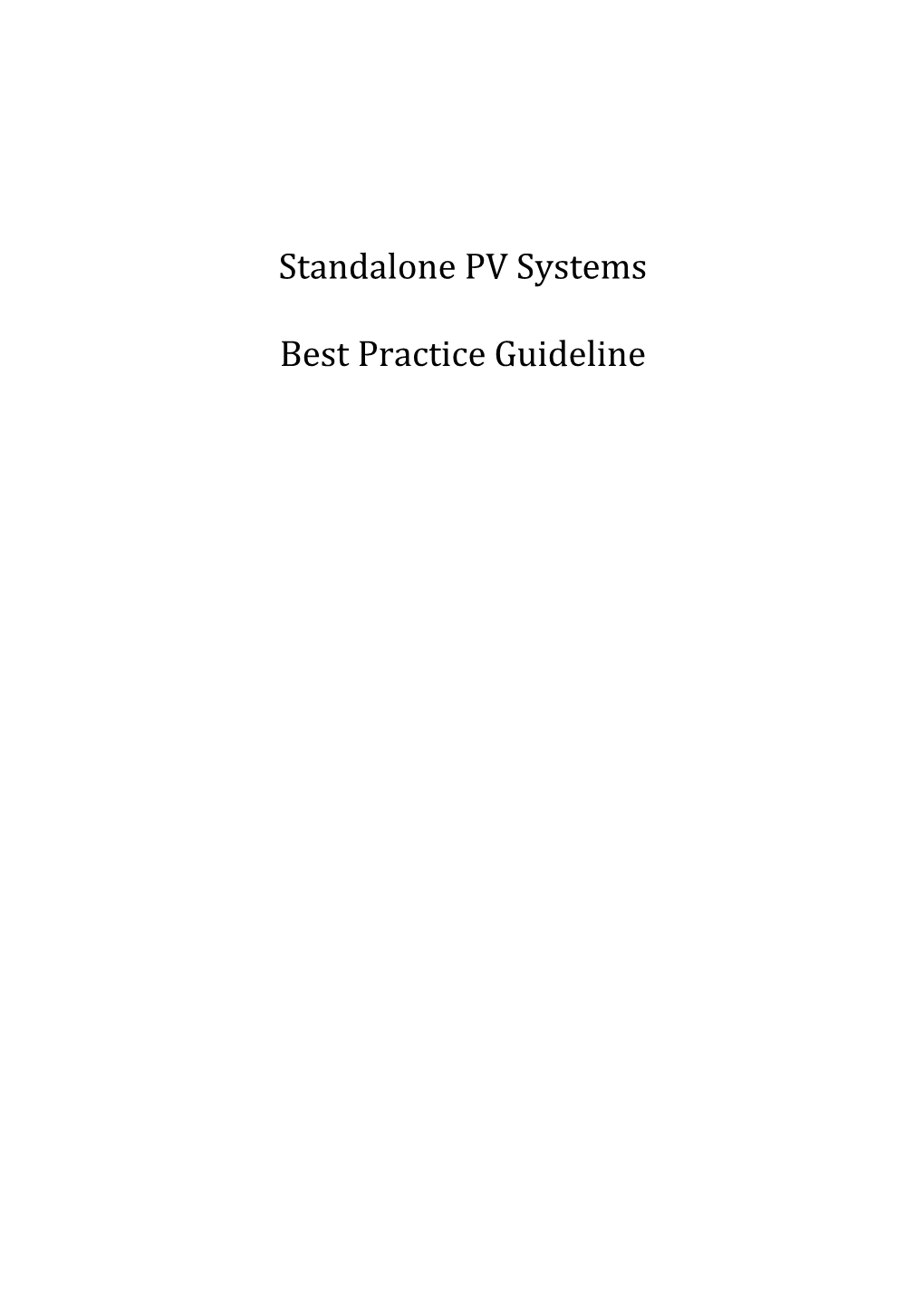 Best Practice Guidelines for Standalone PV Systems