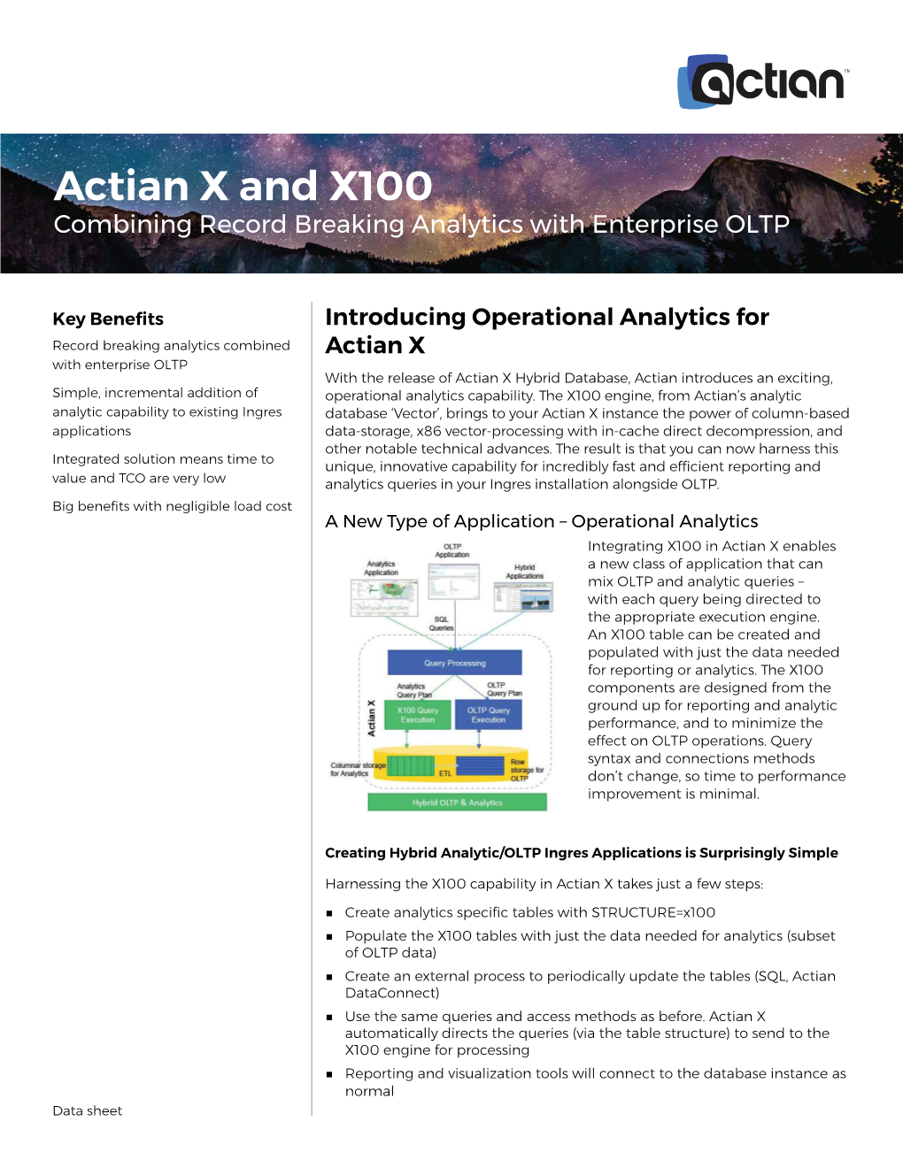 Actian X and X100 Combining Record Breaking Analytics with Enterprise OLTP