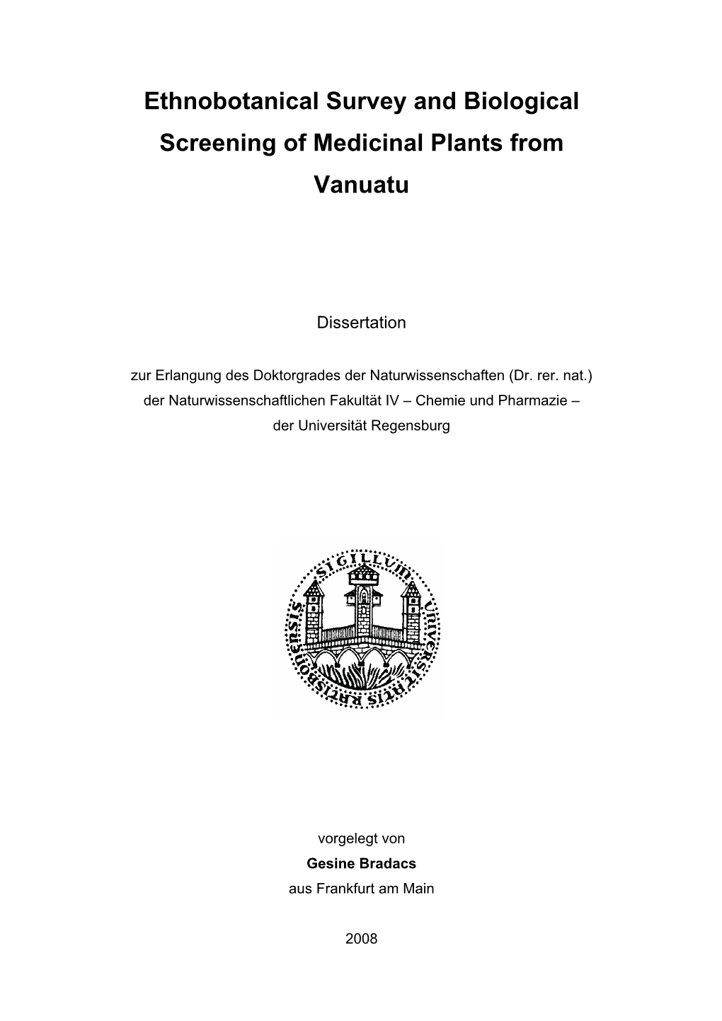 Ethnobotanical Survey and Biological Screening of Medicinal Plants from Vanuatu