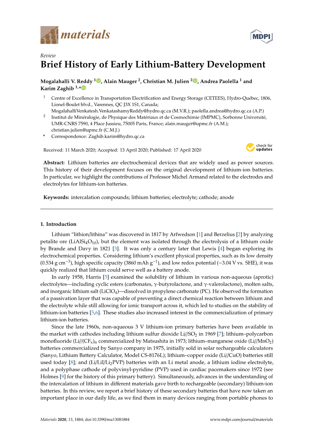 Brief History of Early Lithium-Battery Development