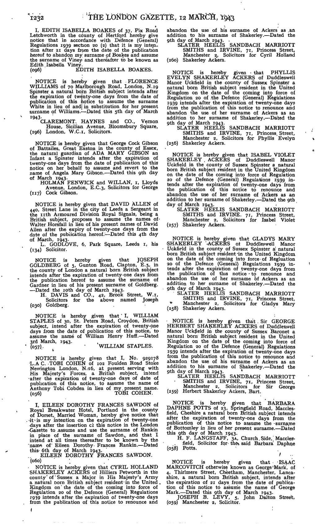 1THE Lbnd'on GAZETTE, 12 MA'rclft, 1943