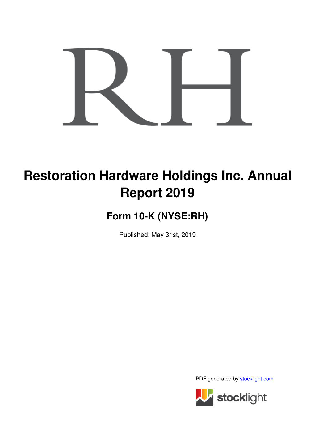Restoration Hardware Holdings Inc. Annual Report 2019