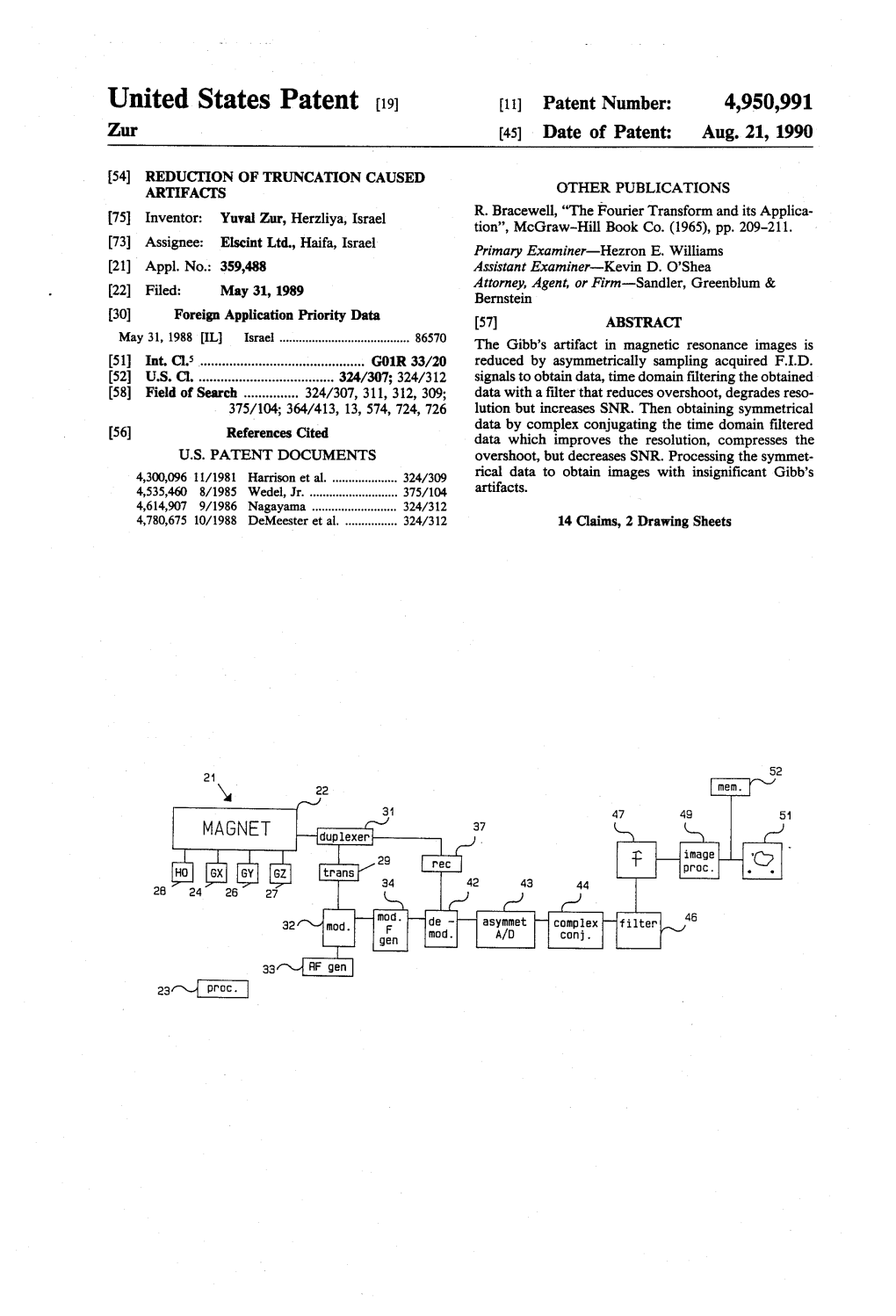 United States Patent [191 [11] Patent Number: 4,950,991 Zur [45] Date of Patent: Aug