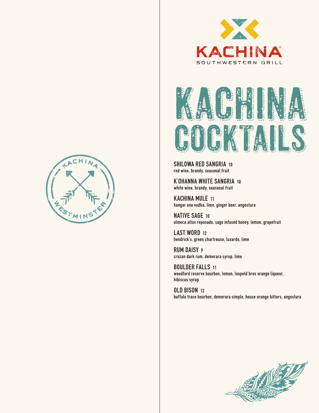 Kachina Southwestern Grill Cocktails Menu
