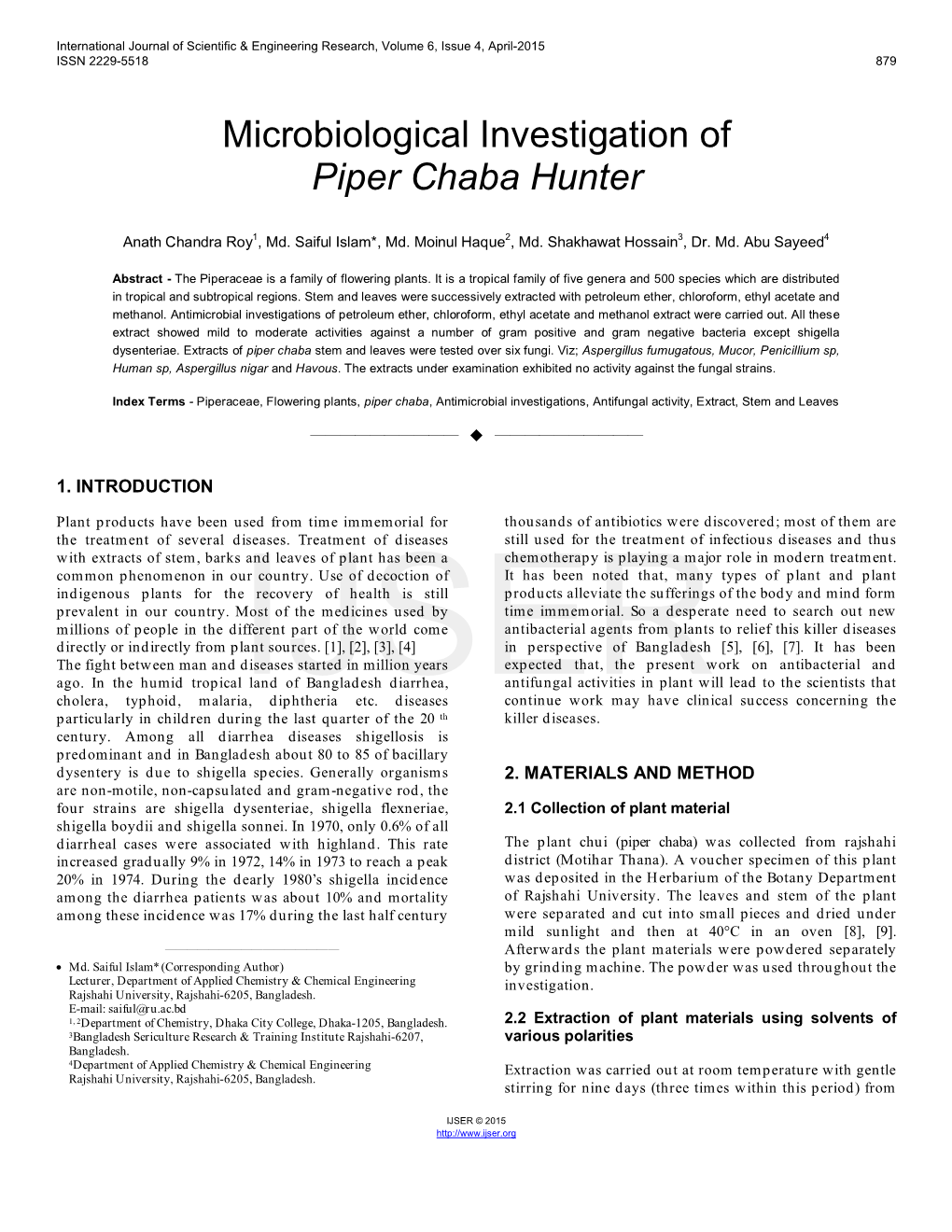 Microbiological Investigation Ofpiper Chabahunter