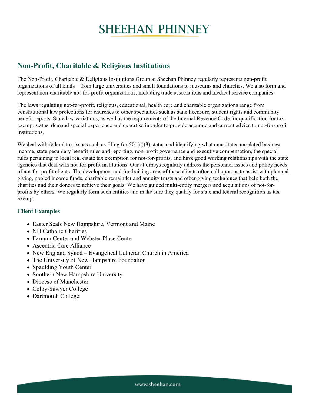 Non-Profit, Charitable & Religious Institutions