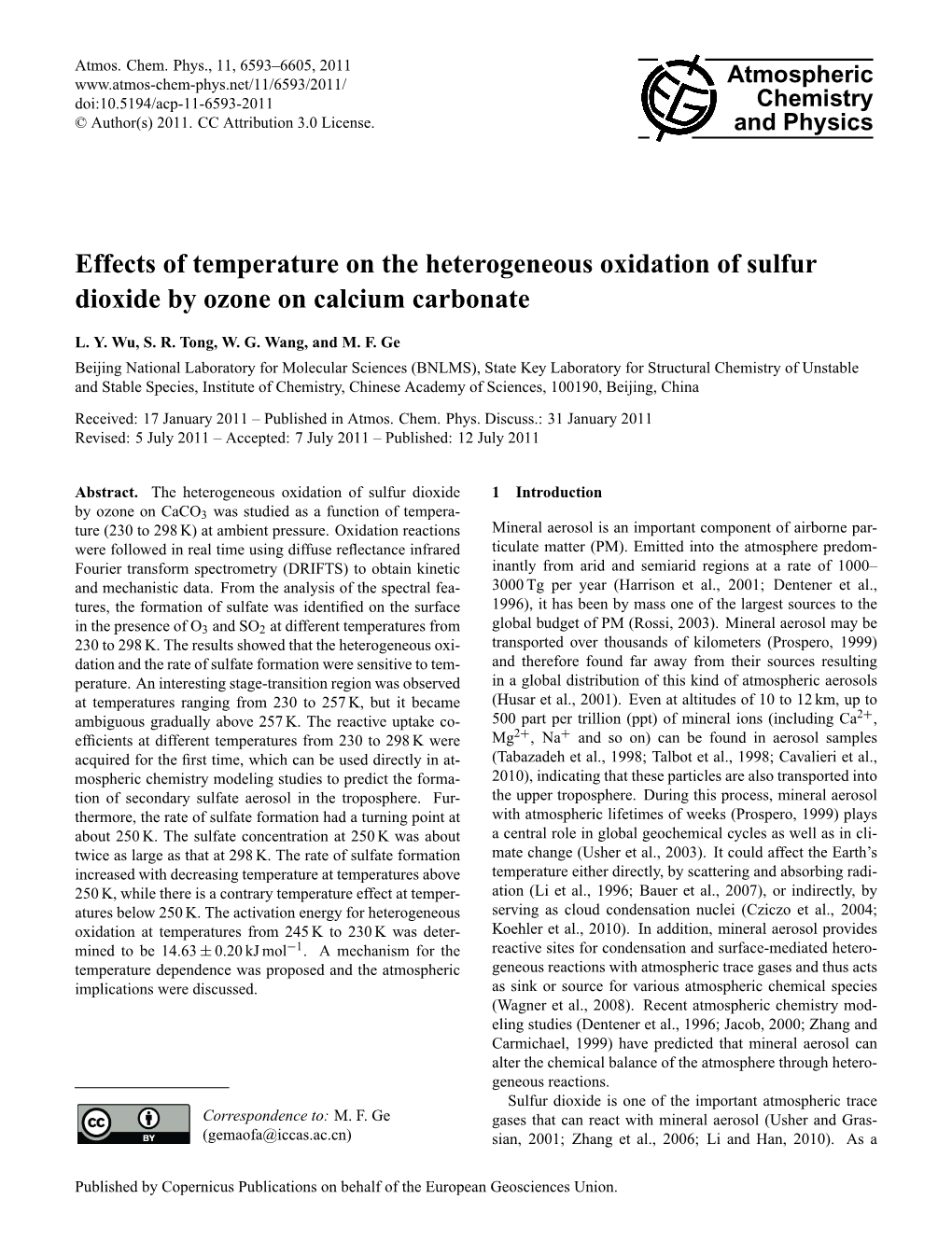 Effects of Temperature on the Heterogeneous Oxidation of Sulfur Dioxide by Ozone on Calcium Carbonate