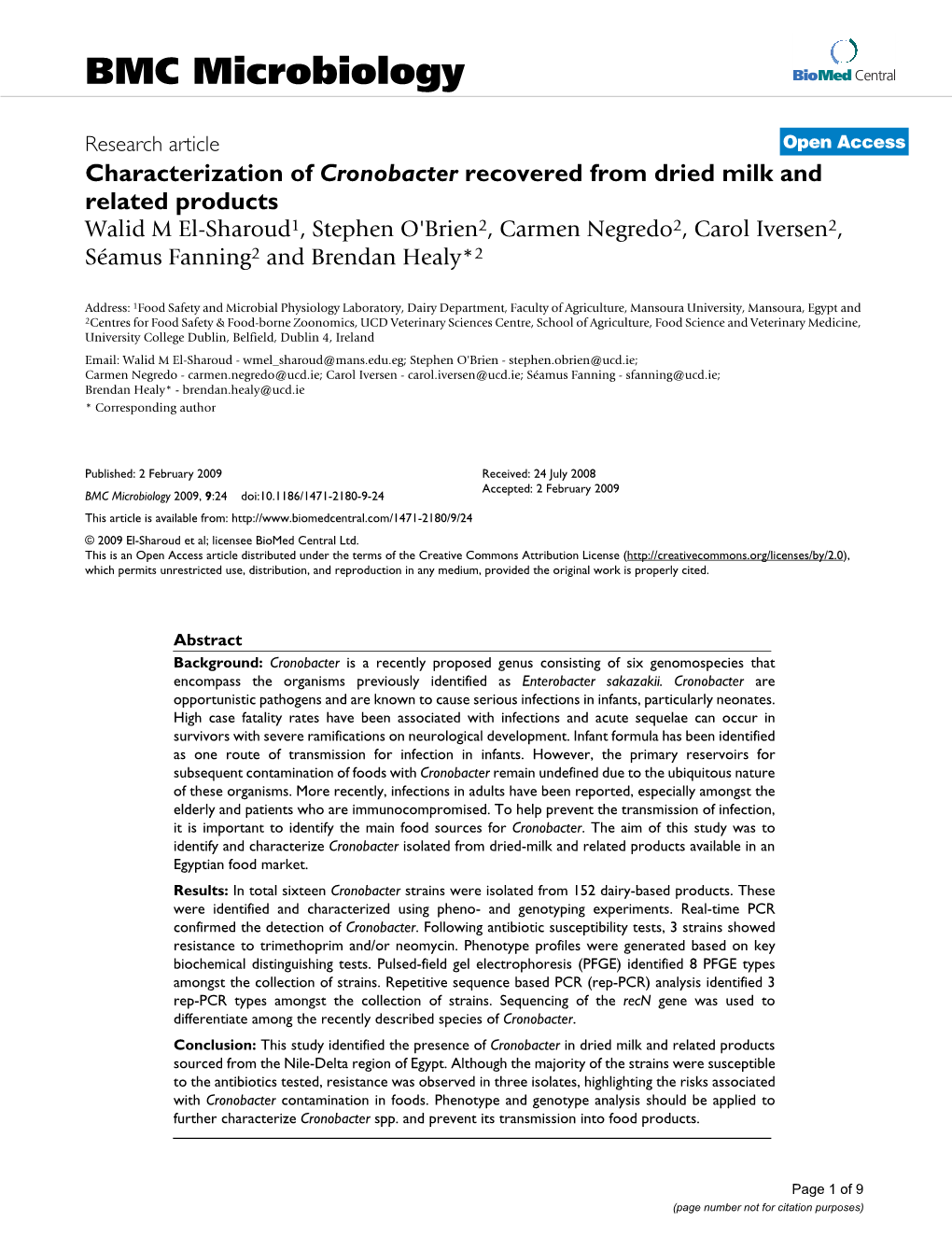 Characterization of Cronobacter Recovered from Dried Milk And