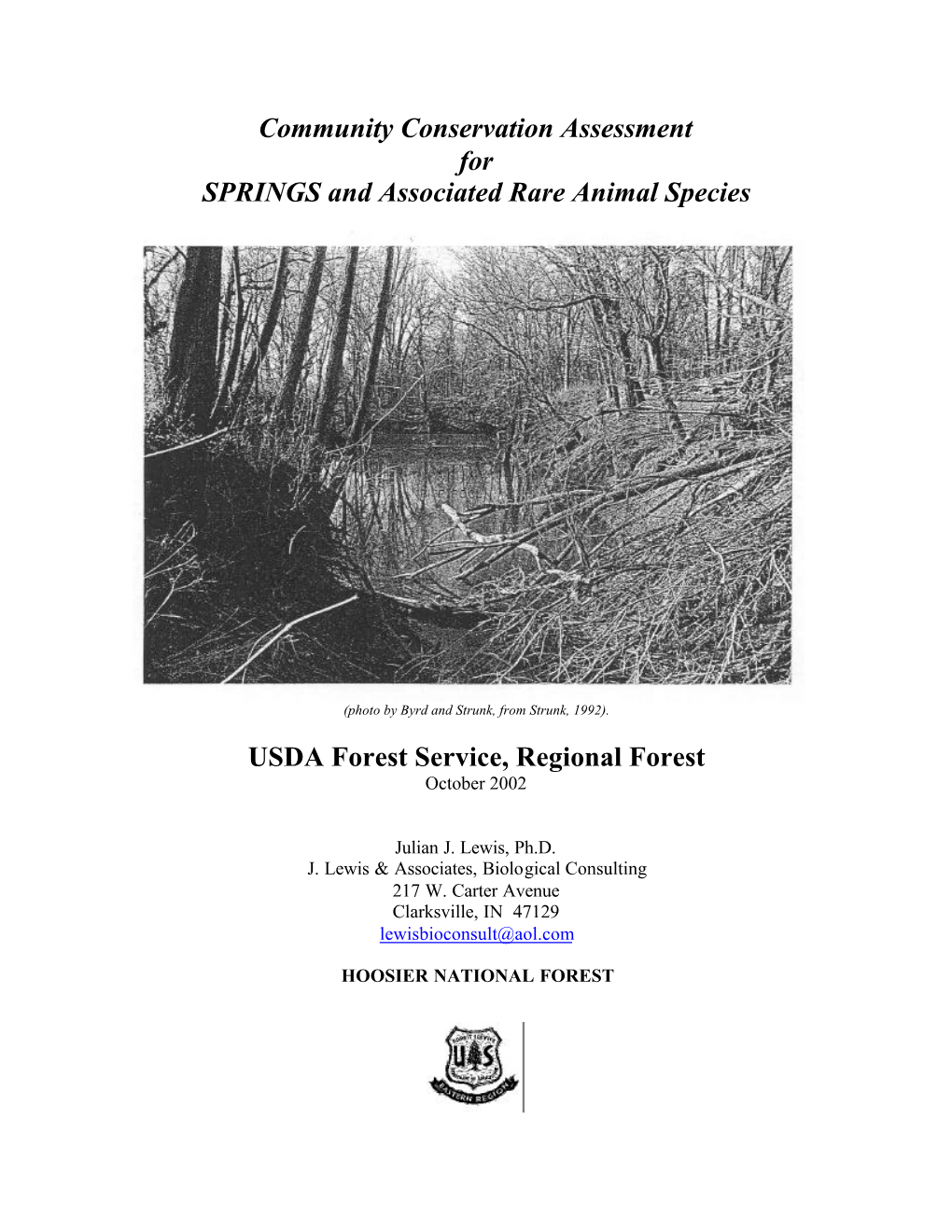 Community Conservation Assessment for SPRINGS and Associated Rare Animal Species